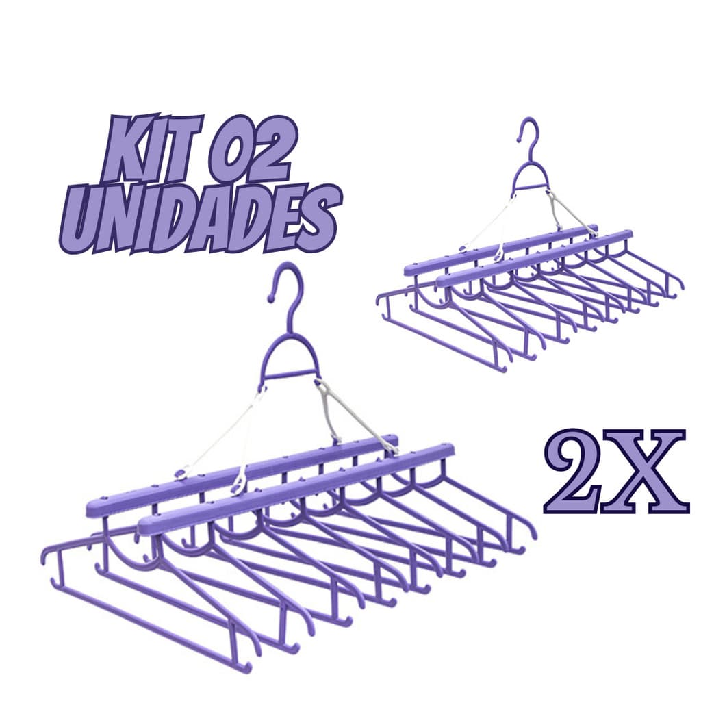 KIT C/02 Varal com Cabides,8 Cabides por Unidade, Espaço Extra e Roupas Sem Amassados, Prático e Funcional
