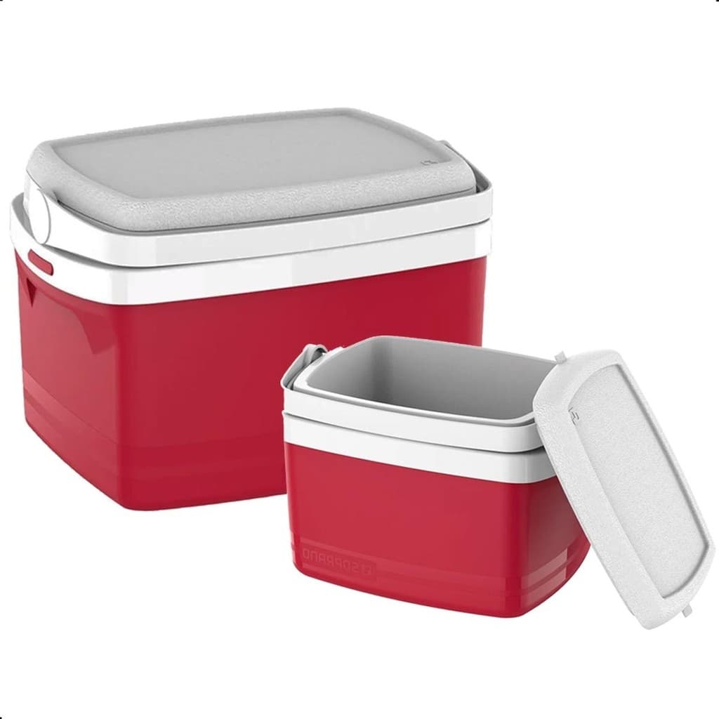 Combo 2 Cooler Caixa Termica 12 E 5 Litros Vermelha Tropical Com Alça e Porta Copos Soprano