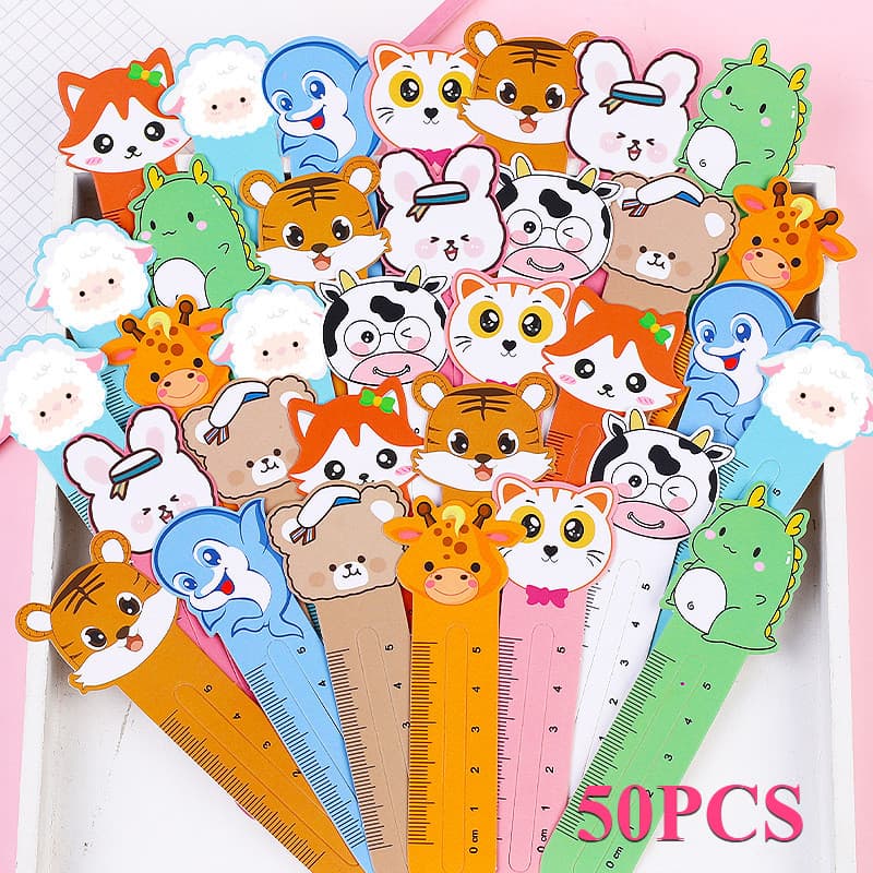 50 Peças Dos Desenhos Animados Criativo Bonito Animal Régua 5cm Estudante Réguas Papel Marcador Material Escolar