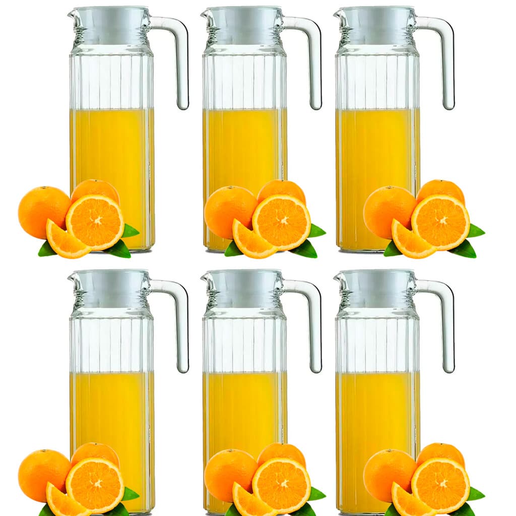Jarra De Vidro Com Tampa Suco Água 1 Litro - 6 Unidades