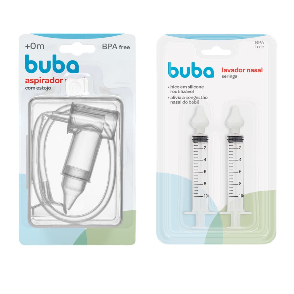 KIT ASPIRADOR NASAL PARA BEBÊ MAIS KIT 2 SERINGAS PARA LAVAGEM NASAL PONTA DE SILICONE BUBA