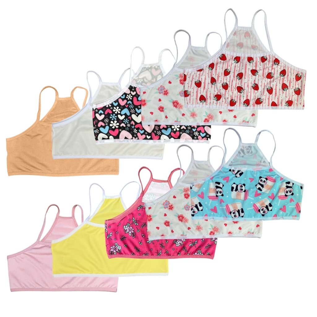 Kit 4 Top Sutiã Infantil Menina Moça Liso e Estampado Soutien Mocinha Escola Nadador