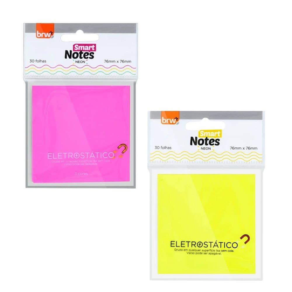 Bloco de Notas Eletrostático Sem Cola Smart Notes Neon 30 Folhas 76mmx 76mm - BRW