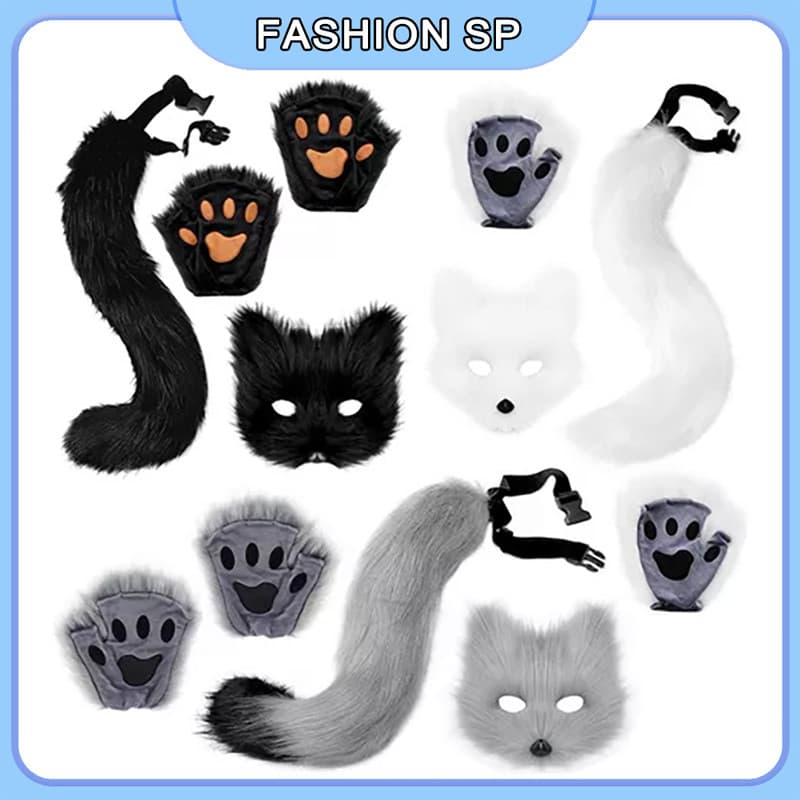 Conjunto De Máscara De Raposa Branca Meio Baile De Máscaras Cosplay Fox