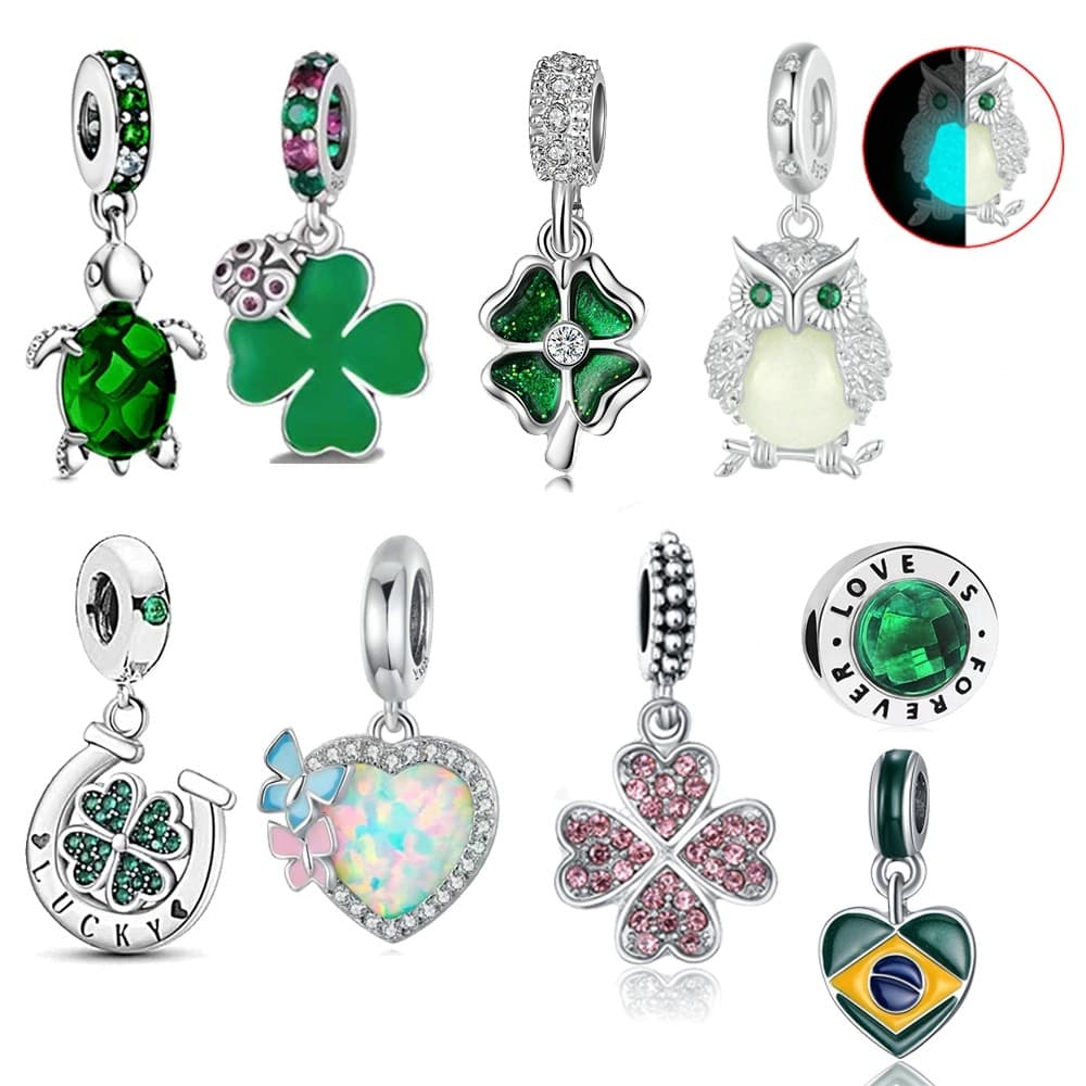 Berloque Separador da Vida Charme Prata 925 Pingente Pulseira Série Cristal Verde Trinkets DIY Acessórios