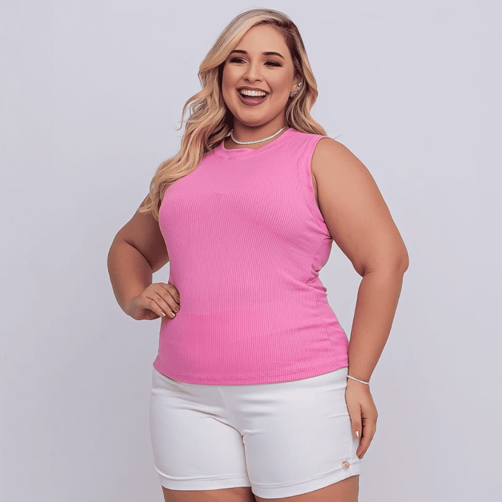 Regata Plus Size Feminina Suede Canelado Tendência