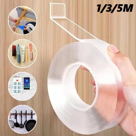 Fita Dupla Face de Nano Gel Super Forte - 1/3/5 Metros Transparente, Lavável e Alta Resistência