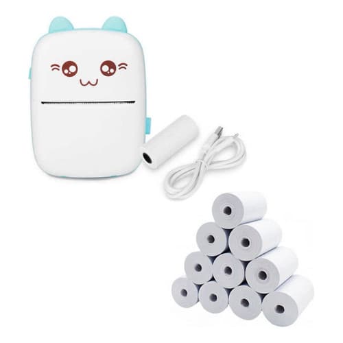 Mini Impressora Térmica Gatinho Bluetooth + 10 Bobinas Lisa
