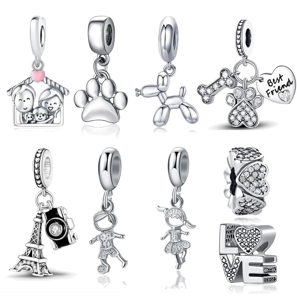 Berloques 925 prata Amuletos Cor Prata Diamante Acessórios De Pulseira Charme Pingente