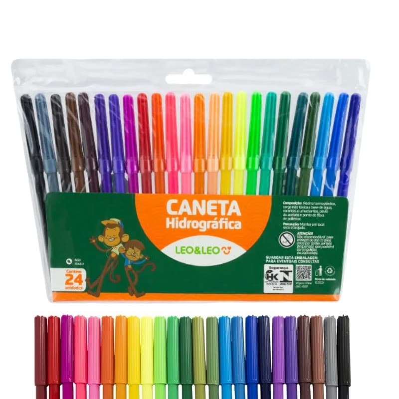 Caneta Hidrocor 24 Cores Canetinha Hidrografica - Hidrocolor Escolar Arte Pintura Material Escolar Leo&Leo