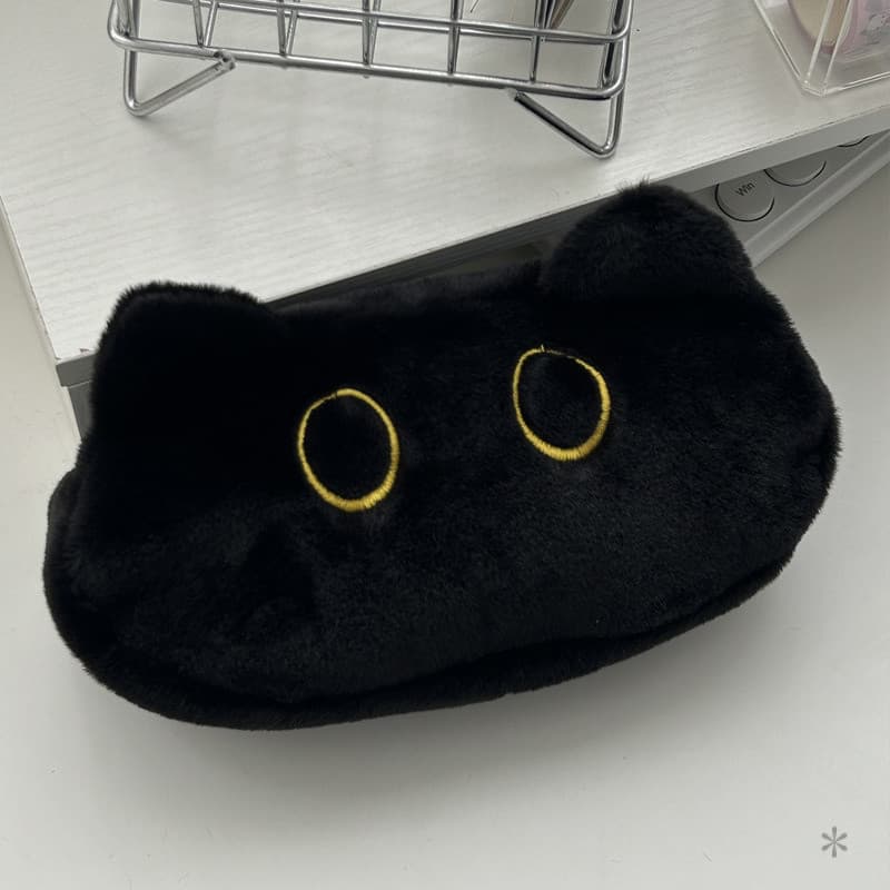 Saco de caneta de pelúcia do gato dos desenhos animados saco de lápis preto bonito saco de lápis de gato
