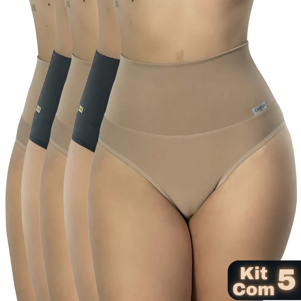 kit 5 Cintas Suplex Alta Compressão Cós Duplo Pós-Parto Gestante Não Enrola