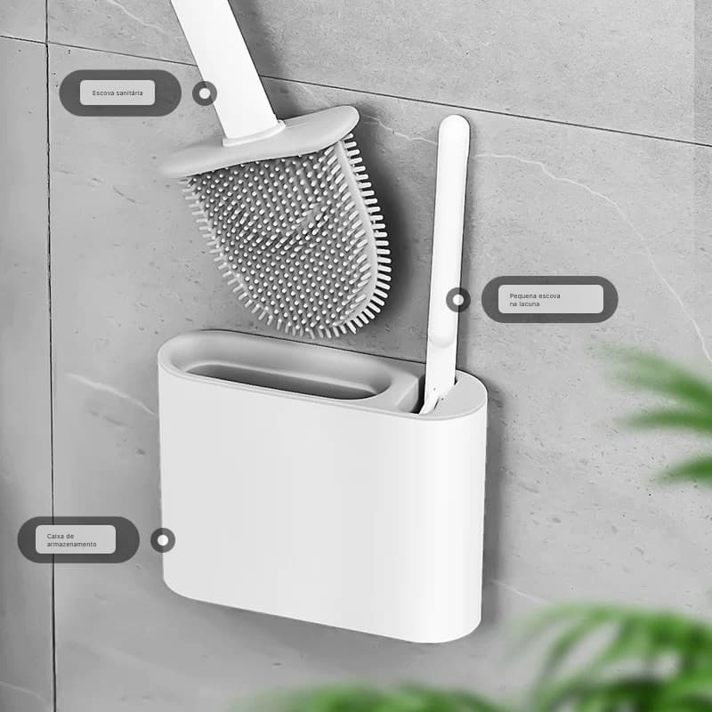 Escovas Sanitárias 2 em 1 de Silicone Para Limpar Privada Banheiro Com Suporte de Parede e Drenagem