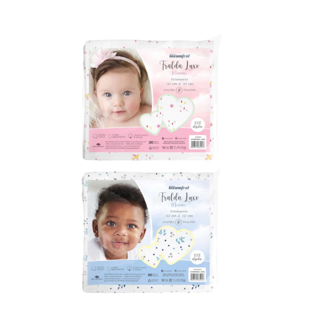 Fralda De Pano Bebê Luxo Estampada 5 Unidades Incomfral