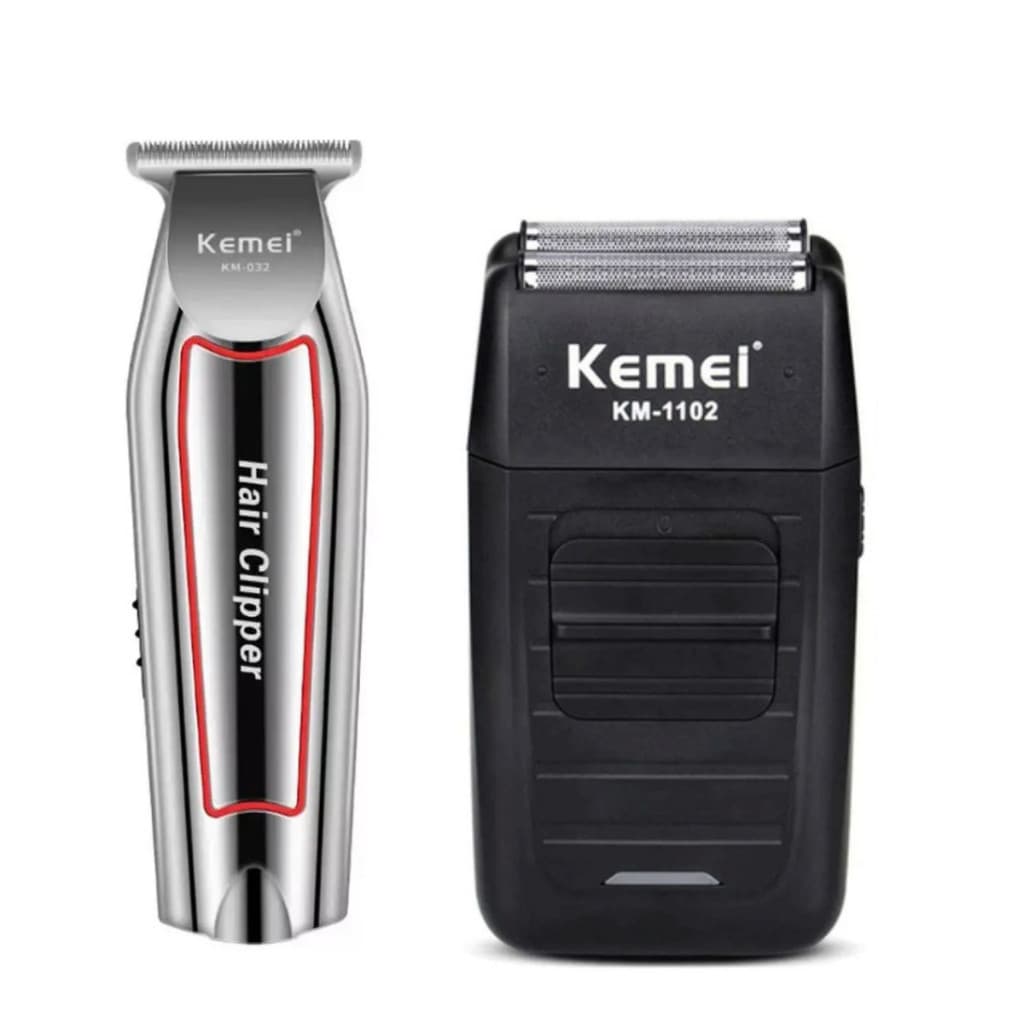 Kit Com Duas Máquina De Barbear Profissional Corte + Acabamento kit Para Barbearia + Kemei 1102 + Kemei 032 | 1102 ~ 032