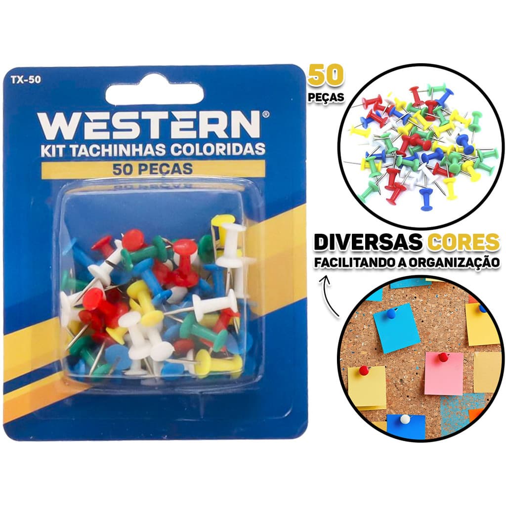 Tachinhas Coloridas Percevejo Para Quadro Mural Feltro Escritório Multiuso Kit Com 50 Unidades