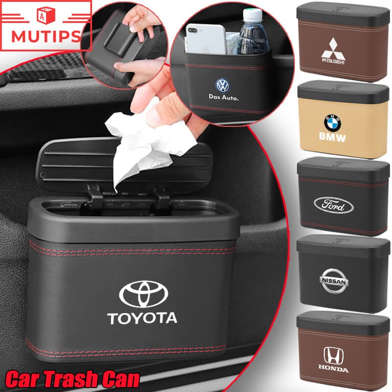 【MUTIPS】Lixeira Universal Para Carro , Tipo Suspensa De Couro Com Caixa De Armazenamento Coberta
