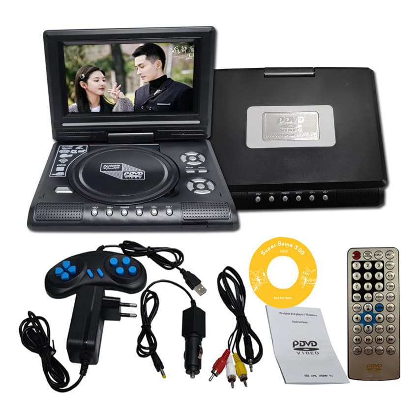 Portátil HD 7,8 Pulgadas TV Home Car DVD Player VCD CD MP3 DVD Player USB SD Cards RCA Portatil Cable Game