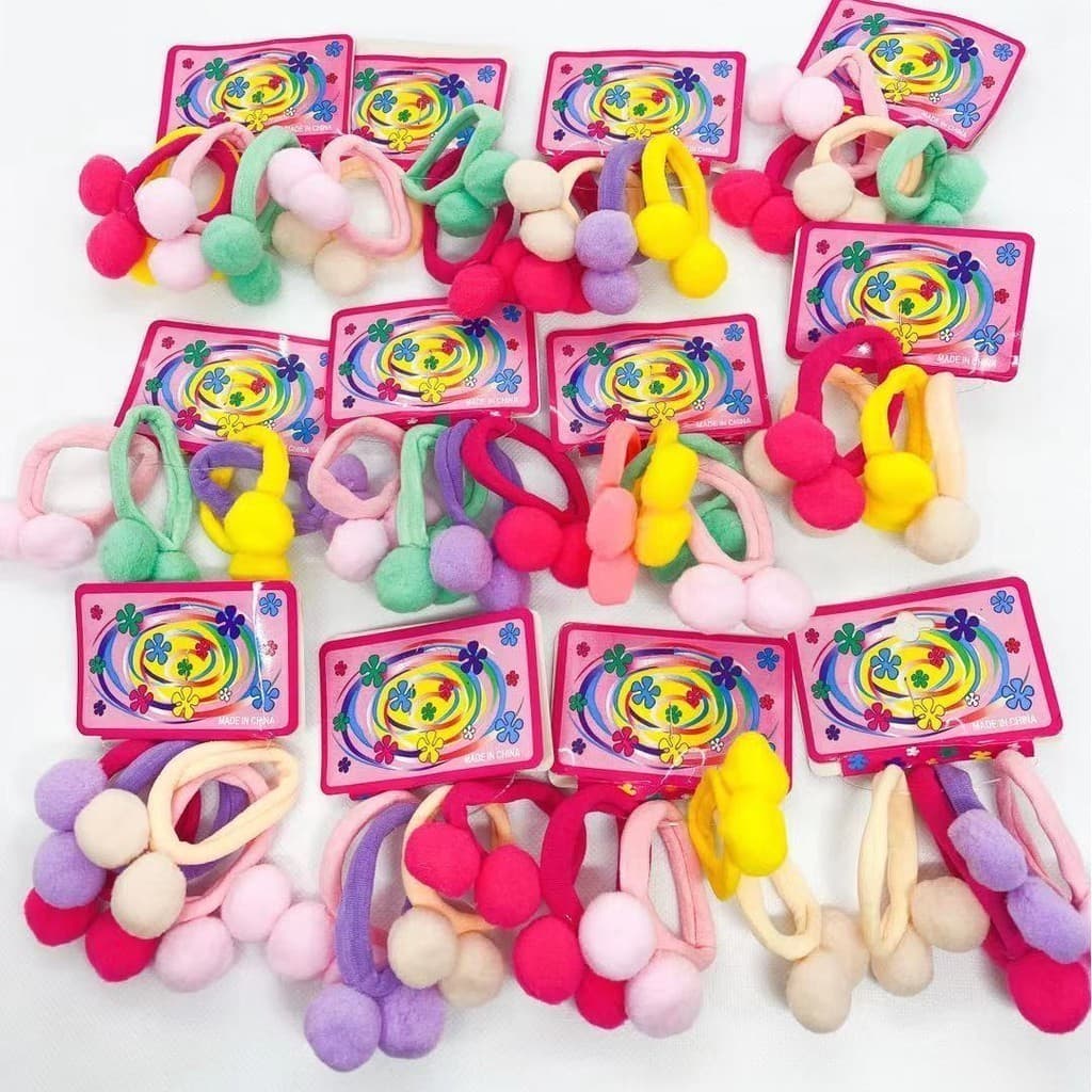 GGUAN Elástico pom pom,xuxinha, rabicó, para cabelo Com Enfeite  48 Peças