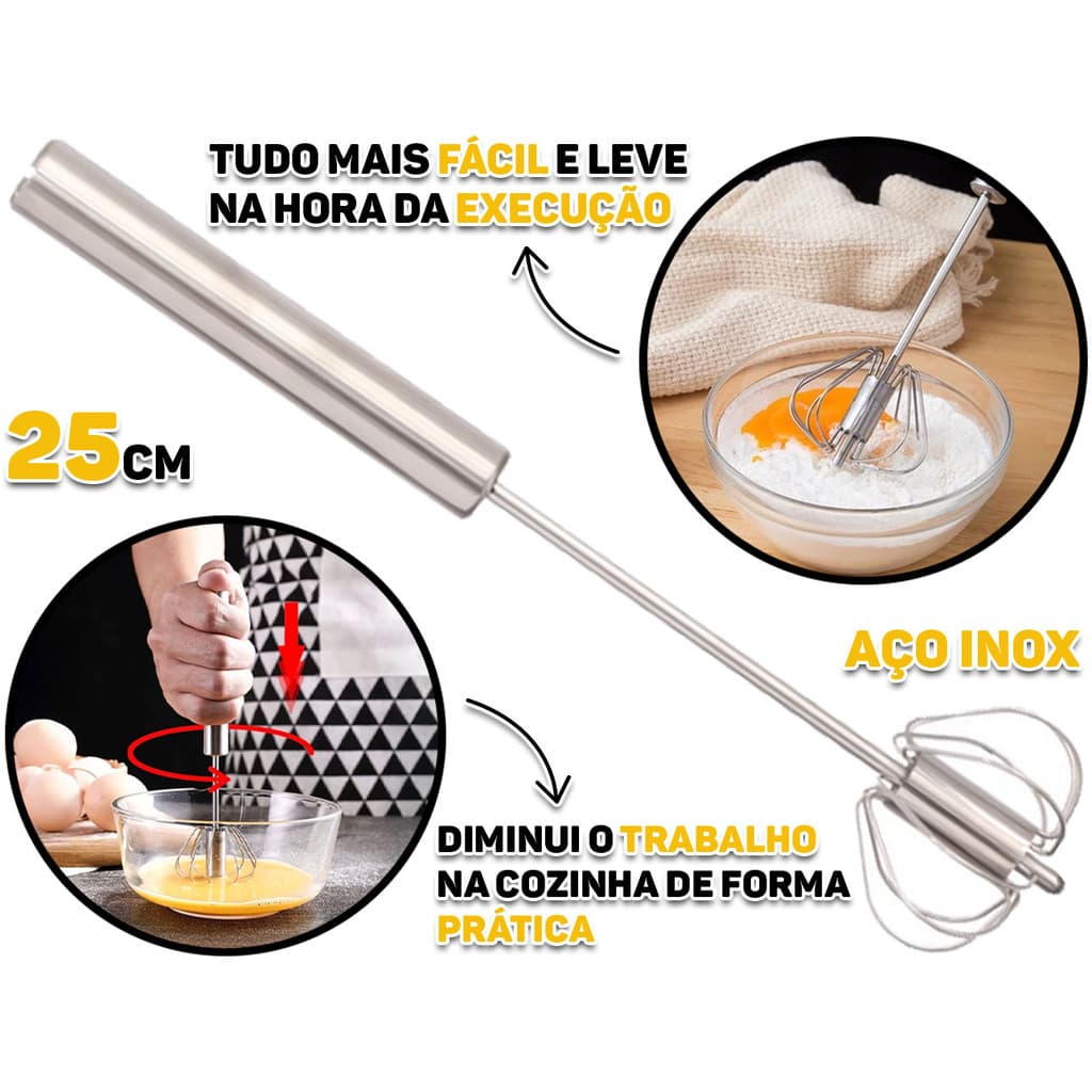 Batedor Profissional Manual Misturador De Ovos Claras Em Neve Fouet Em Inox Para Emulsão