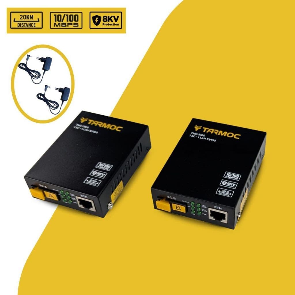 CONVERSOR DE FIBRA ÓPTICA MÍDIA TARMOC TMC-3100 RJ-45 10/100 Mbps PAR A+B
