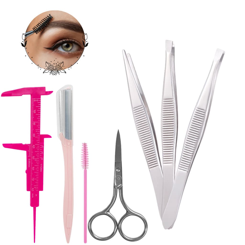 Kit 7 Peças Para Limpeza de Sobrancelha Tesoura/ Pinça/ Escovinha