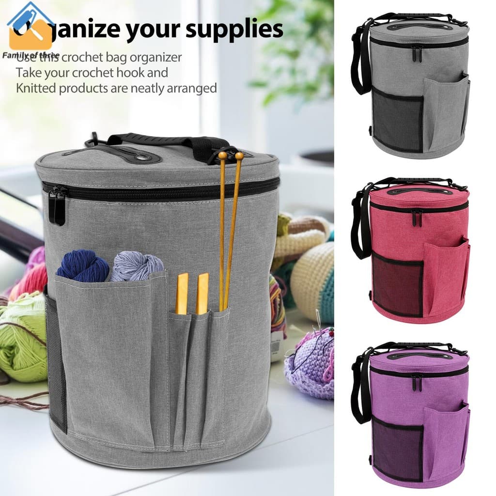 Saco De Tricô Armazenamento De Fios Crochê Organizador Com Tampa Portátil Tote Alça E De Ombro SHOPSKC1471
