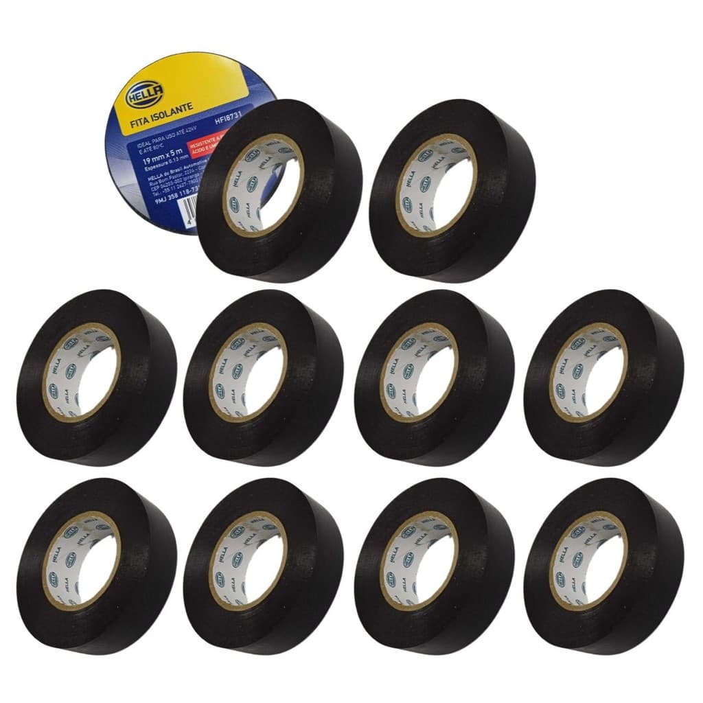 Kit 10 Fita Isolante 19mm 5m Rolo Resistente Fogo Umidade Hella