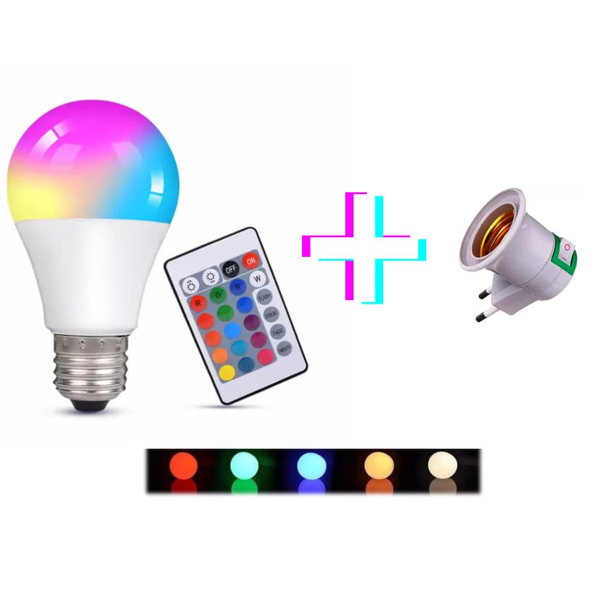 Lampada e Suporte Cromoterapia 16 Cores Controle Remoto