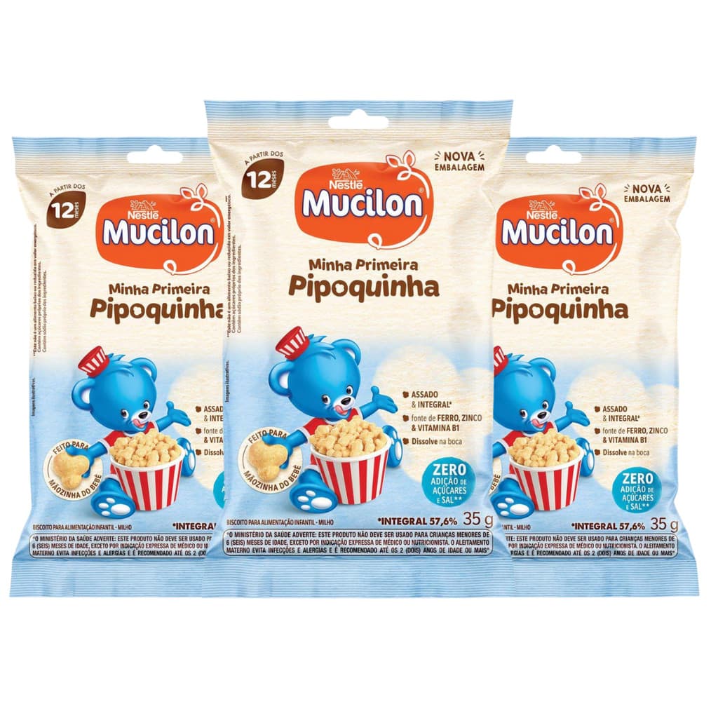 Kit 3 Lanchinho Mucilon Pipoquinha 35g