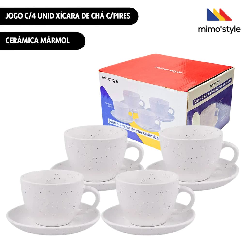 Jogo c/4 Unid Xícara de Chá c/Pires 210ml Mármol Mimo Style
