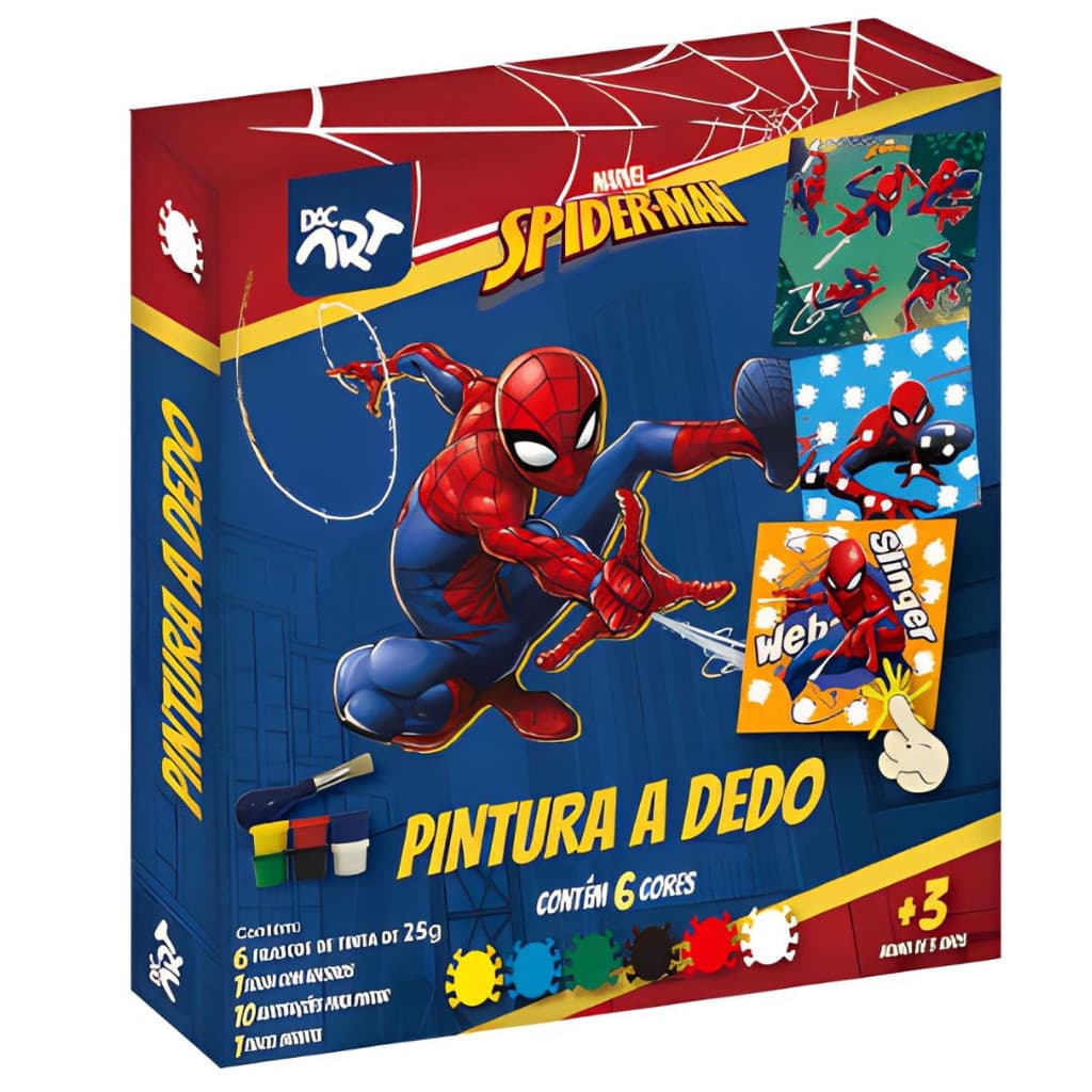 Conjunto Pintura Dedo Homem Aranha Spider Man Tinta Pincel Folha Adesivo Ilustração Pintura Arte DAC