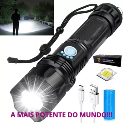 Lanterna Super Potente T9 P50 Tática Mais Forte Do Mundo Potente Sitio Fazenda Acampamento Camping Segurança