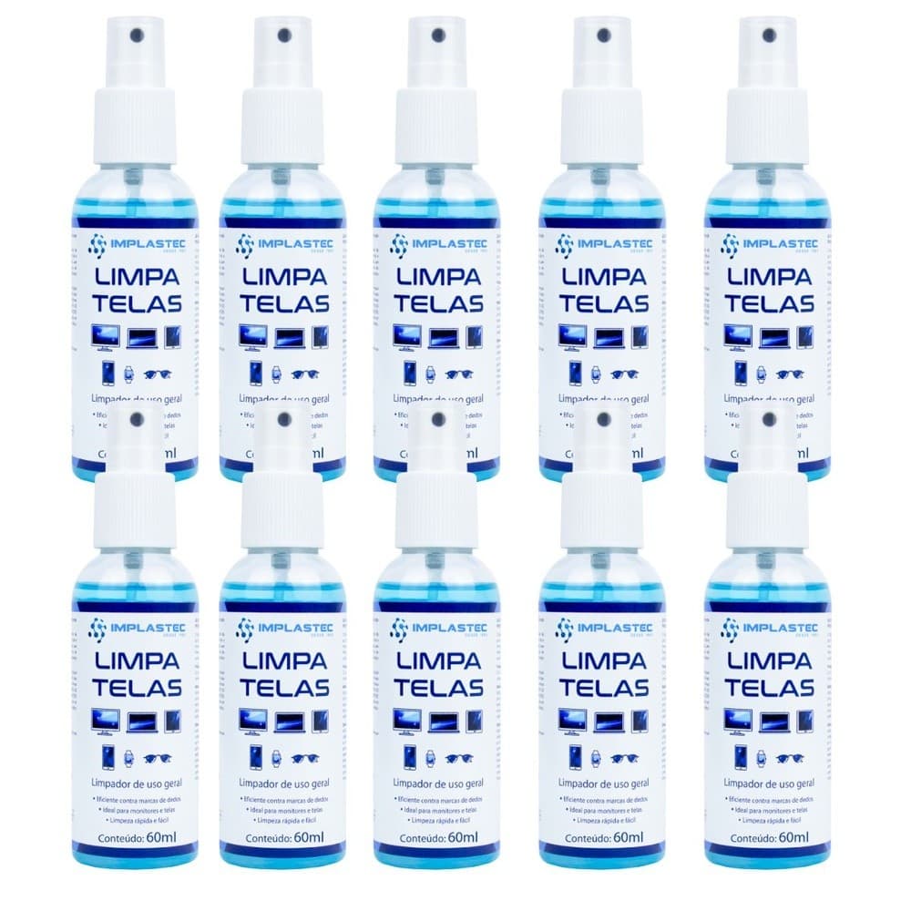 Kit 10 Limpa Telas 60ml Implastec Led Plasma Lcd iPod iPad Tvs Monitores Celulares