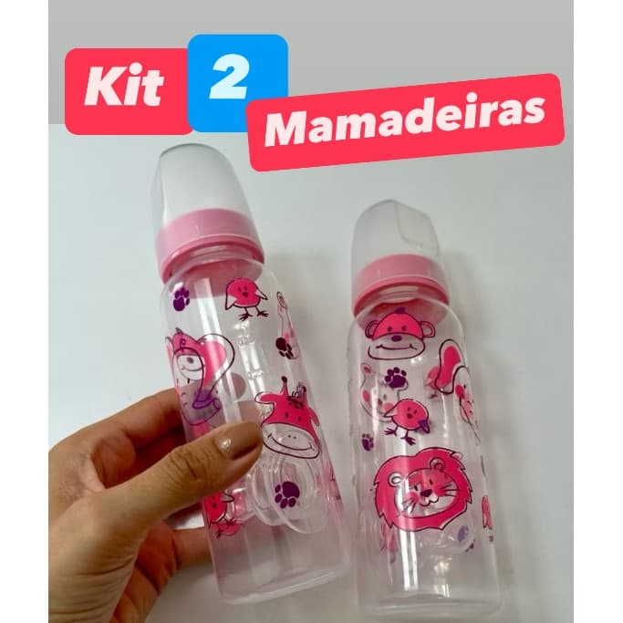 kit mamadeira barato 240ml com 2 unidades bico ortodôntico ou Redondo azul e rosa
