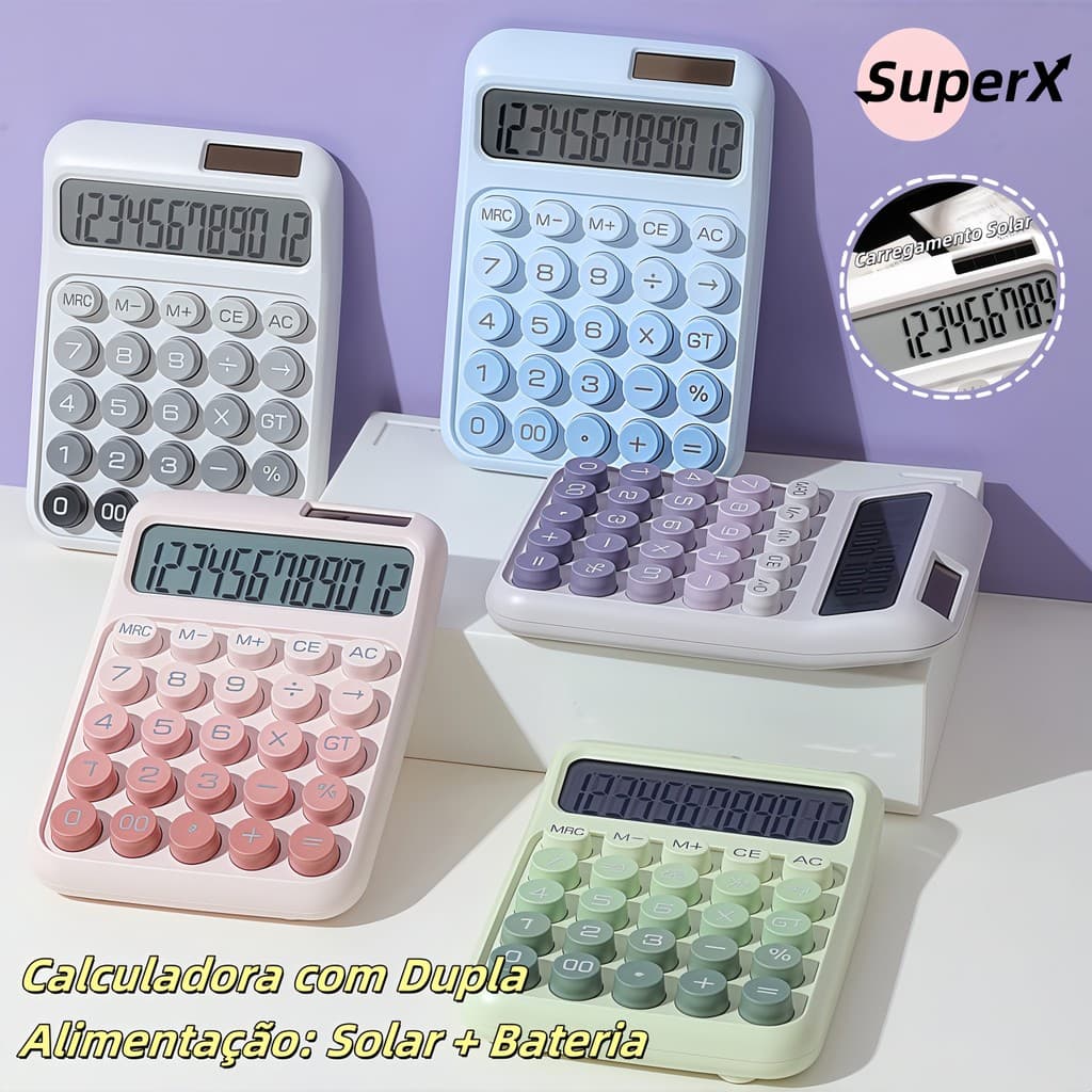 Calculadora Teclado Mecânico com Tela Gradiente Teclado Mecânico de Alta Estética Painel Solar de Longa Duração