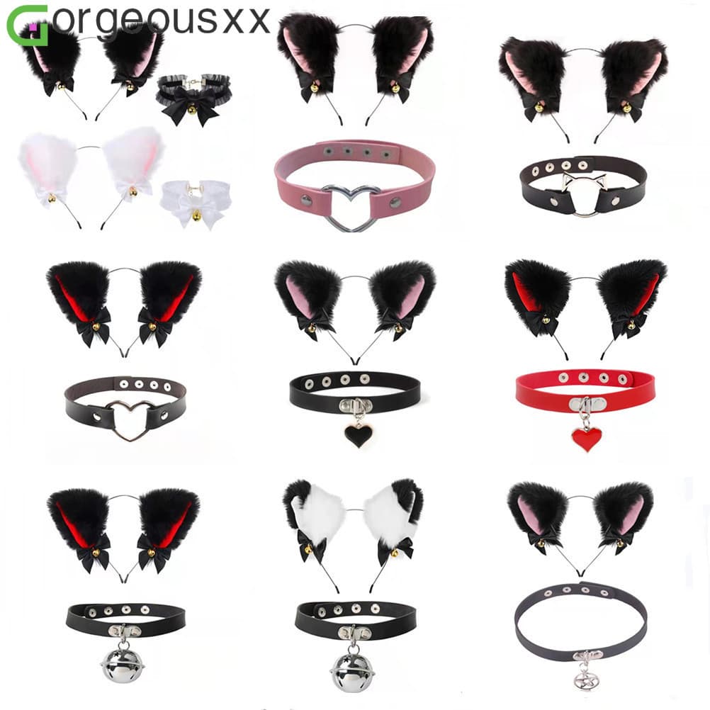 Bonito Gato Orelha Peludo Bandana Para Mulheres Menina Sexy Gargantilha De Couro Cosplay Acessórios De Festa De Hallowee