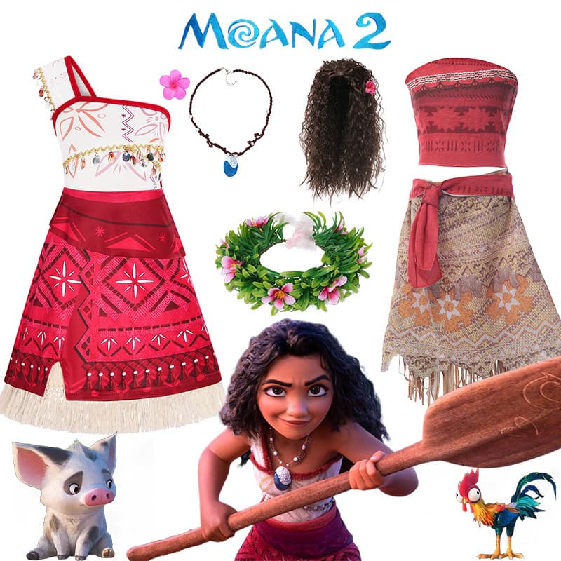 Meninas Moana Vestido De Princesa Crianças Vaiana Cosplay Traje Aventura Roupa Saia Conjunto Festa Aniversário Praia