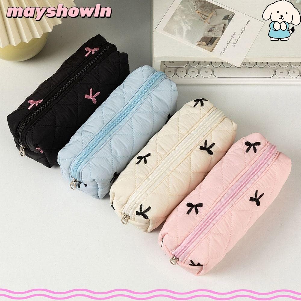 MAYSHOWLN Bolsas Para Lápis Com Laço , Bolsa Acolchoada Caneta De Estudante De Grande Capacidade , Material De Papelaria
