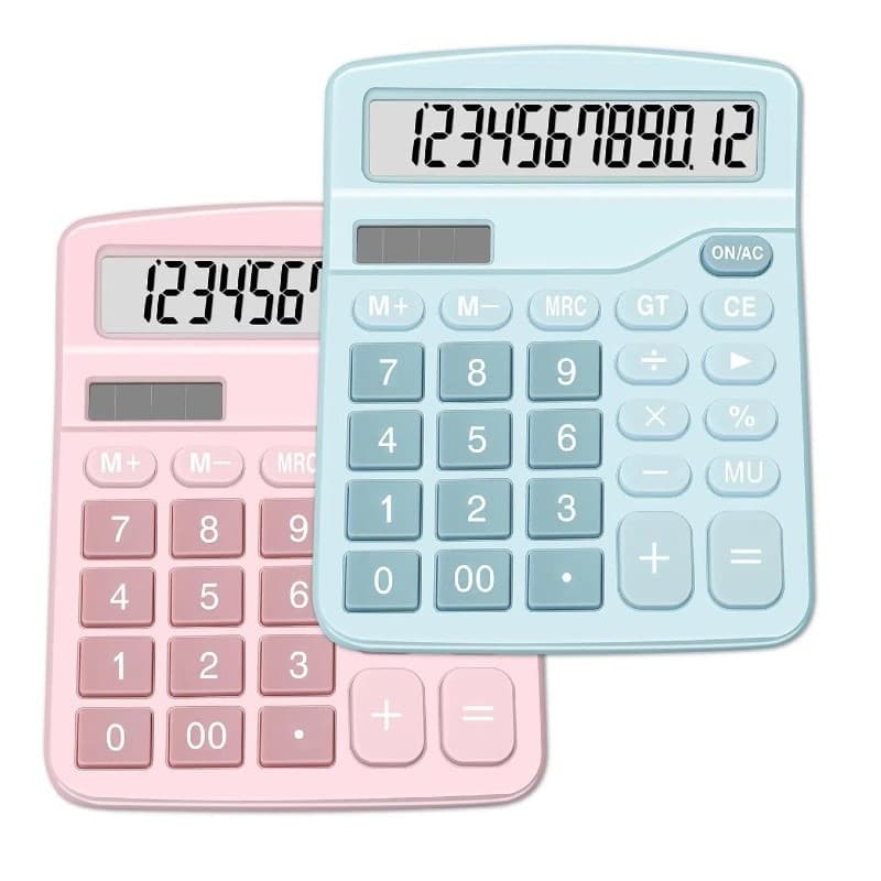 Calculadora de Mesa Rosa colorida Grande de 12 Dígitos Solar E Pilha
