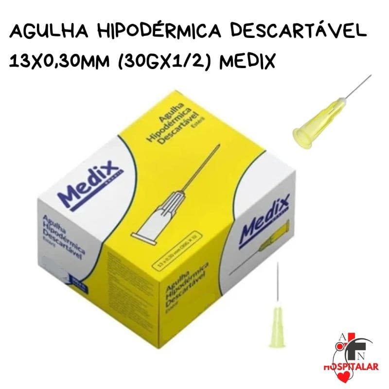 Agulha Hipodérmica Descartável 13x0,30MM (30Gx1/2) - 50 ou 100 Unidades