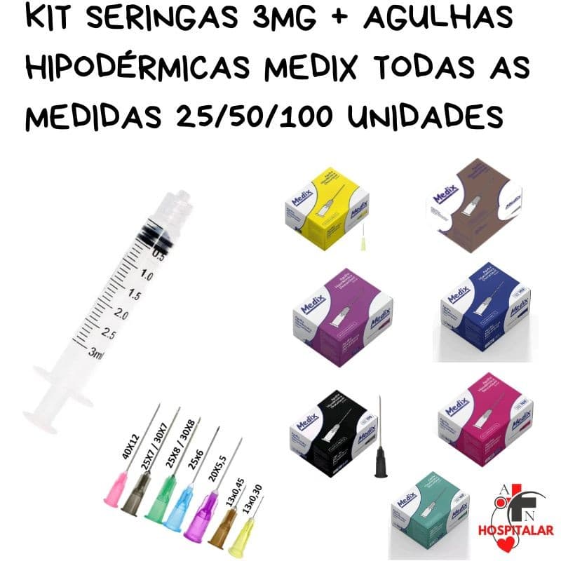 Kit Seringa 3ml Luer Lock + Agulhas Hipodérmicas medix