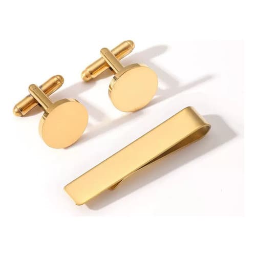 Kit Abotoaduras Punho + Prendedor De Gravata Aço Inoxidável