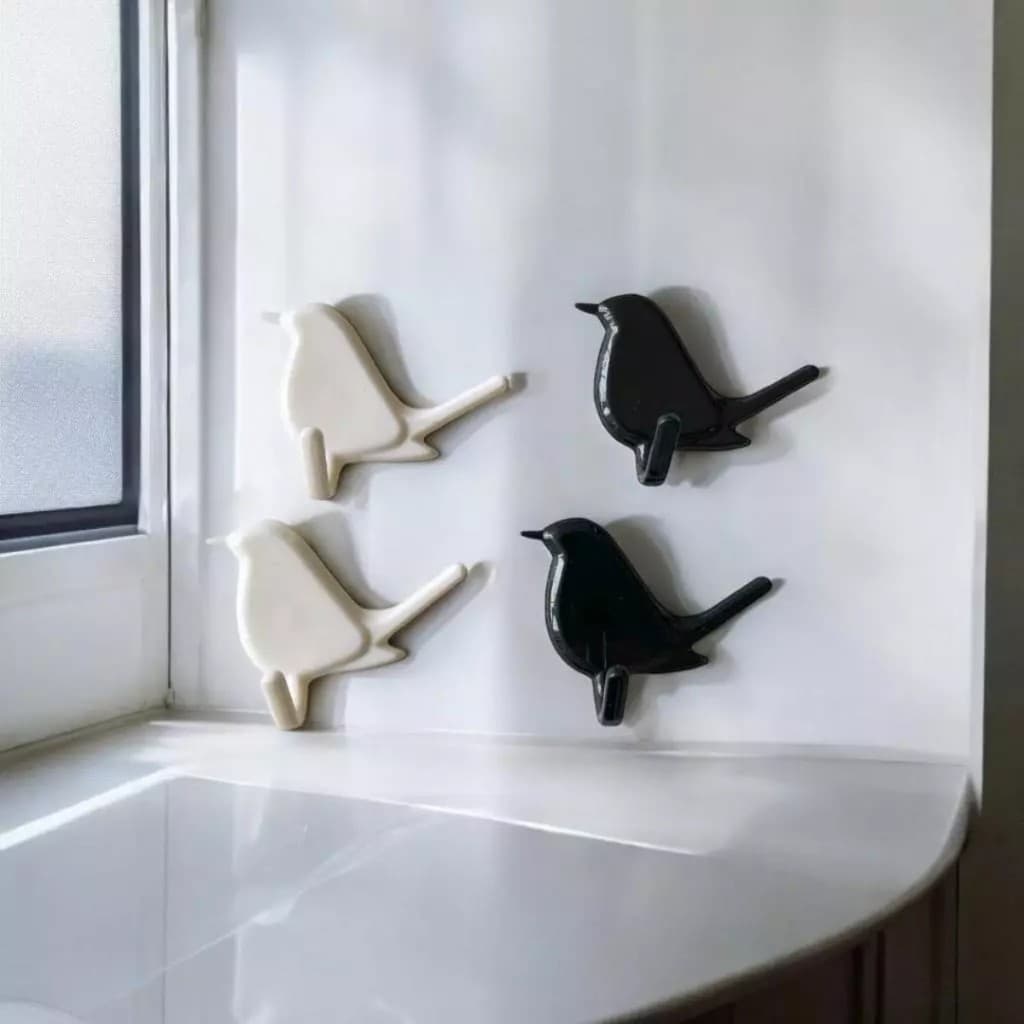 Gancho Adesivo Pássaros Preto Ou Branco Plástico Multiart- TOYKO DESIGN