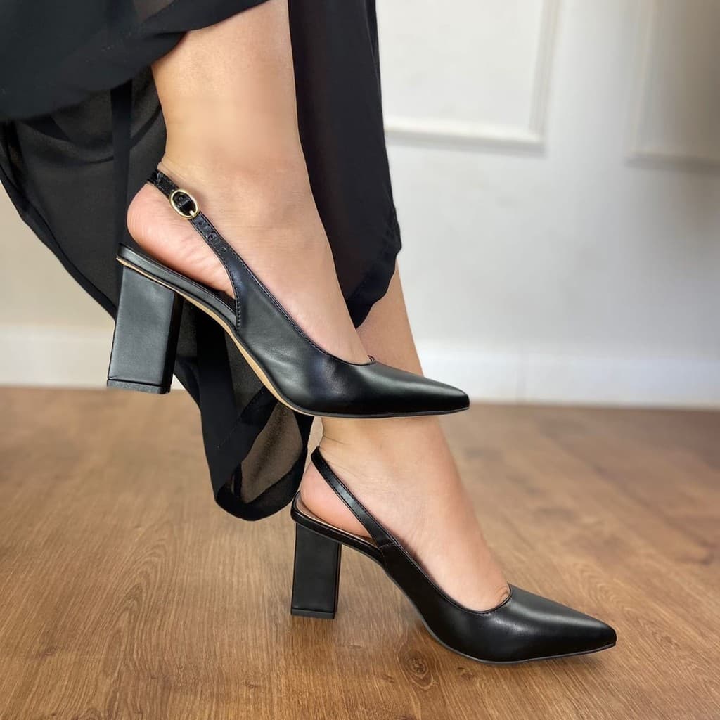 ANGELA GALVÃO Scarpin Aberto Salto Bloco 7,5cm