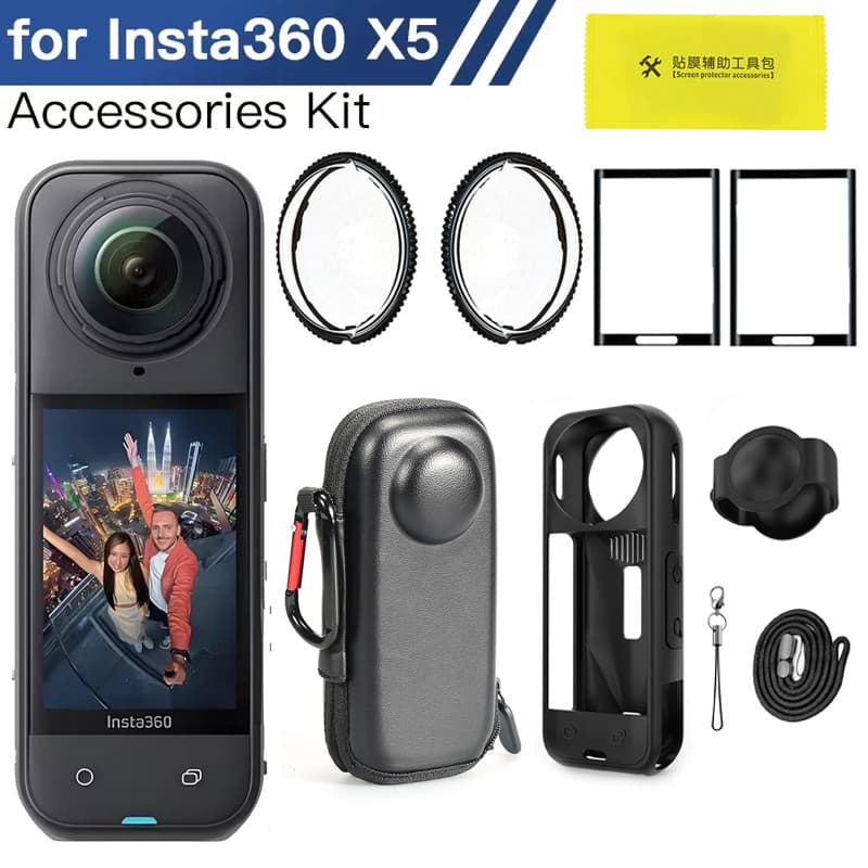 Kit De Acessórios Para Câmera Insta360 X5 , Protetores De Lente PC , Protetor De Tela , Capa De Silicone E Mini Bolsa De