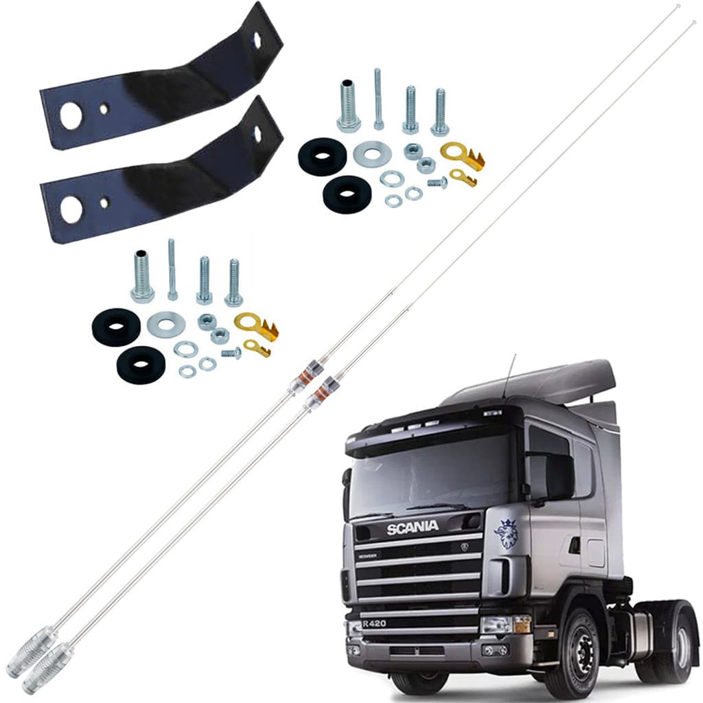2 Antena Px Bobinada Argentina Cromada Edição Especial Suporte Dianteiro Scania Parafusos