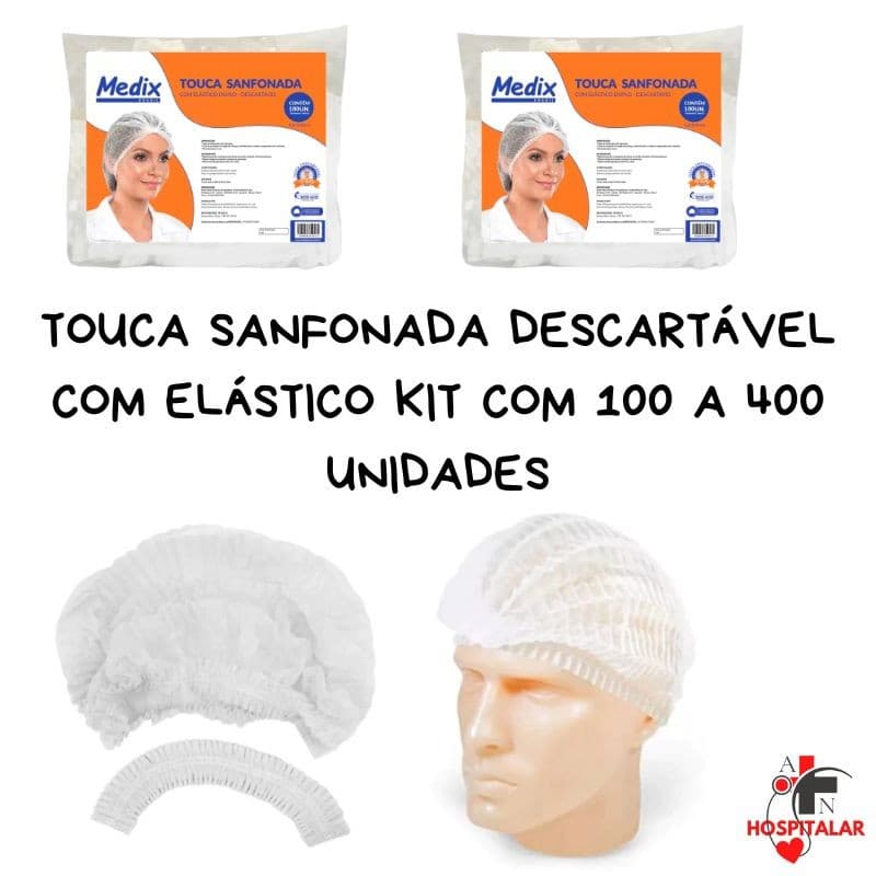 Touca Sanfonada Descartável com Elástico Medix KIt com 100 a 400 Unidades