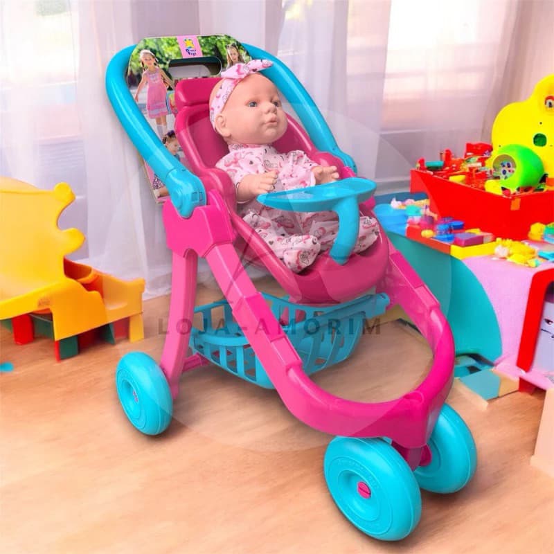 Kit Carrinho De Boneca 3 em 1 Com Boneca Fala Sons De Bebês Envio Imediato