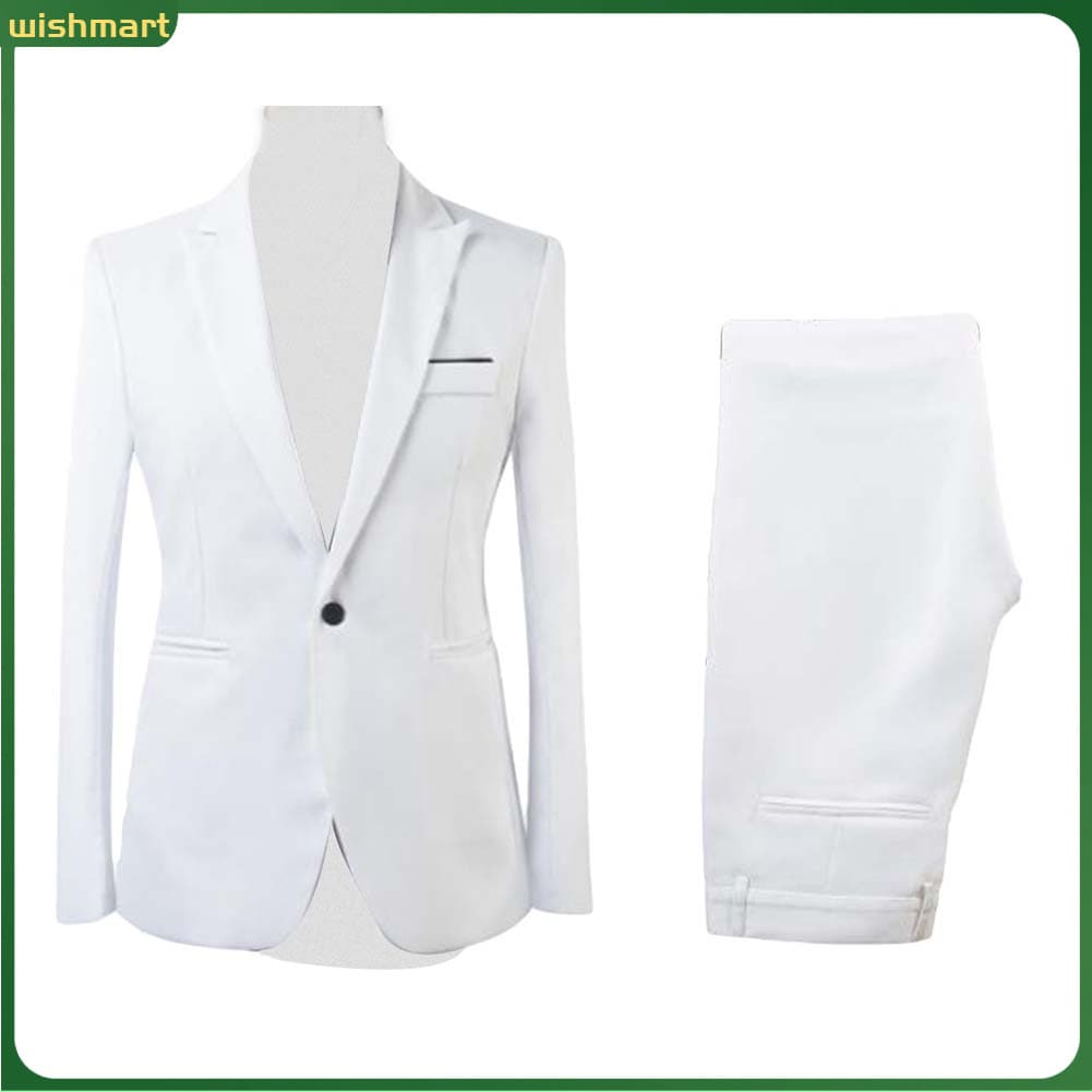 [WM] 2 Unidades/Conjunto Masculino Formal Festa De Negócios Cor Sólida Manga Comprida Blazer Terno Calças